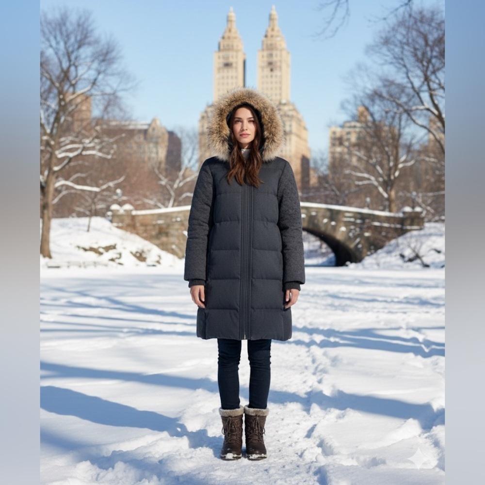 Tory Burch Sasha parka down fill wool quilted winter coat real fur trim